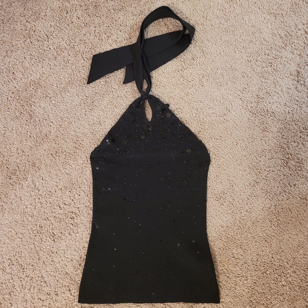 Ann Taylor | Black sequence halter top